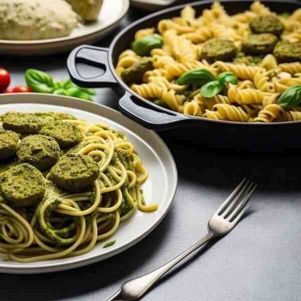 Паста с курицей и песто